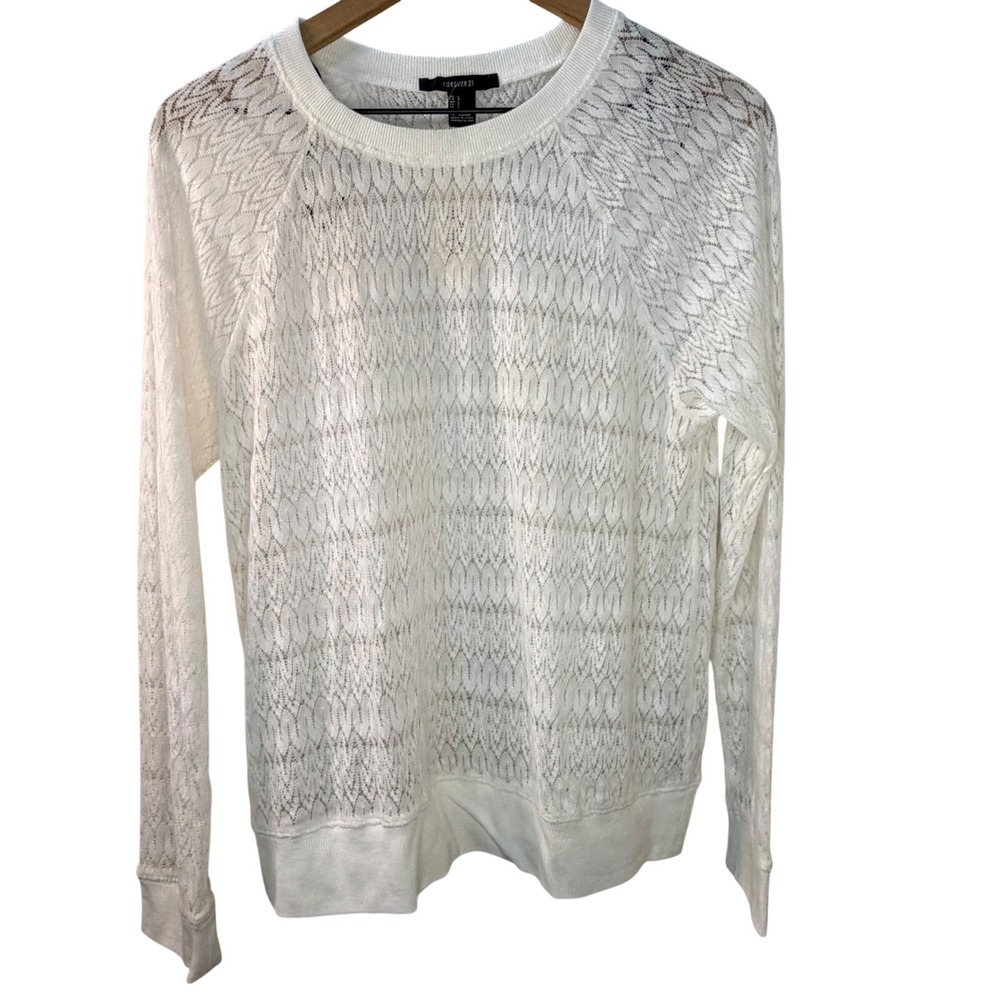 Forever 21 White Lace Knit Top Sweater Lightweight Pullover Ivory L 0185